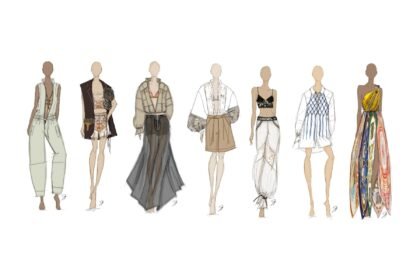 UNFOLD Capsule Collection von REAWAKE – Kleiderskizzen der sieben Looks.